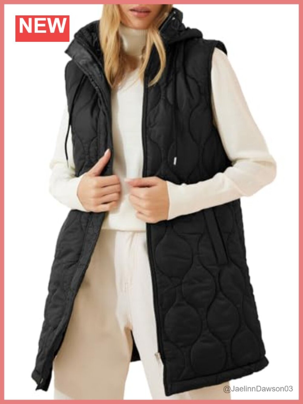 Women's Long Puffer Vest Hooded Quilted Graphene Sleeveless Zip Jacket